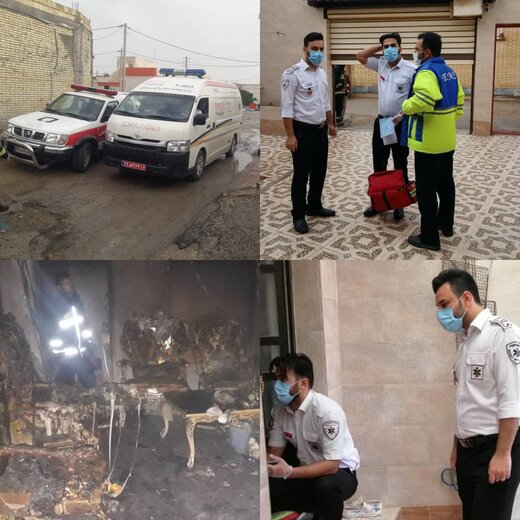 امداد رسانی سریع به ۳ مصدوم حادثه آتش سوزی منزل در آبادان