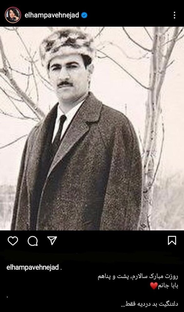 دلتنگی الهام پاوه‌نژاد برای پدرش/عکس
