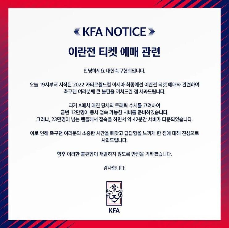 عذرخواهی رسمی فدراسیون کره از هواداران