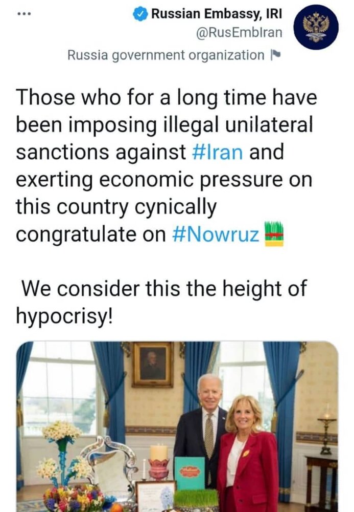 بازتاب انتقادی توئیت تند سفارت روسیه در تهران علیه پیام نوروزی بایدن