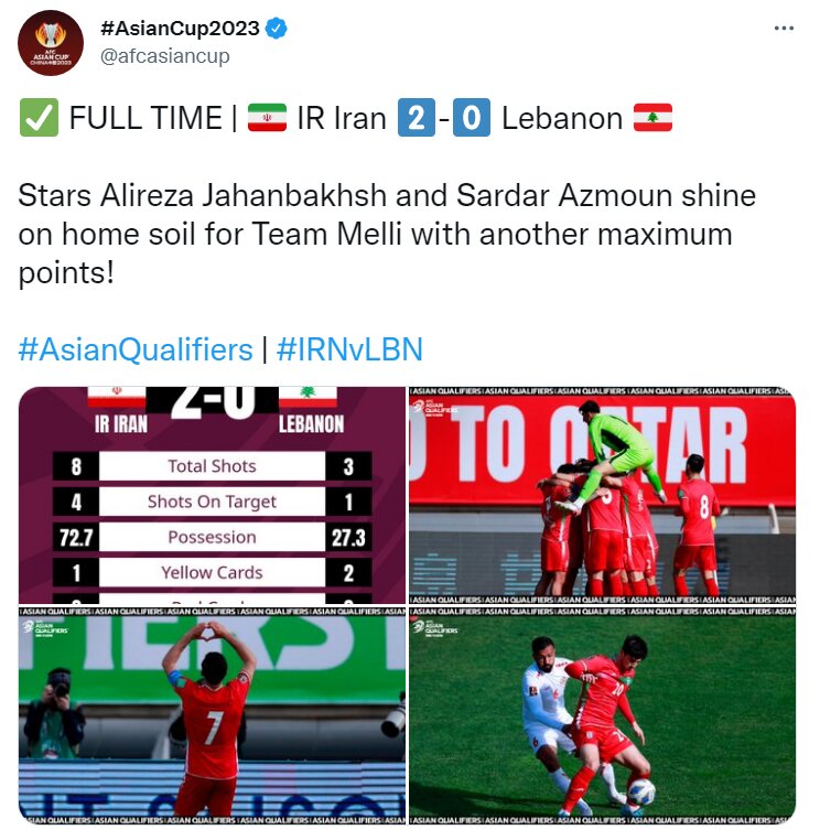 واکنش AFC به برد شیرین ایران مقابل لبنان/عکس