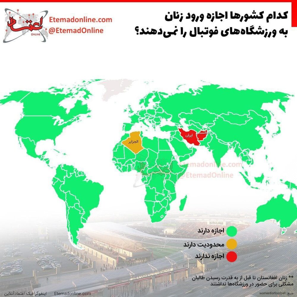 ببینید | کدام کشورها اجازه ورود زنان به ورزشگاه‌های فوتبال را نمی‌دهند؟