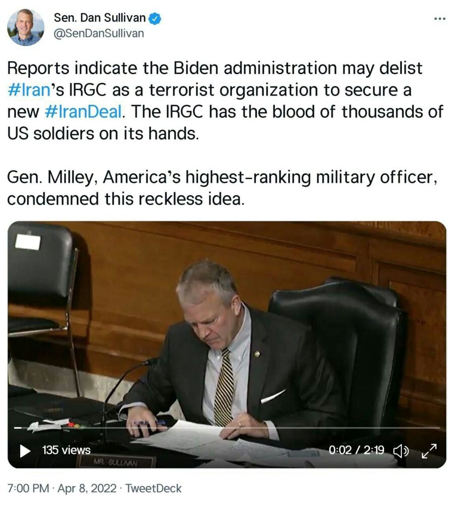 خبر خوش برجامی در دل توئیت ضدایرانی سناتور آمریکایی