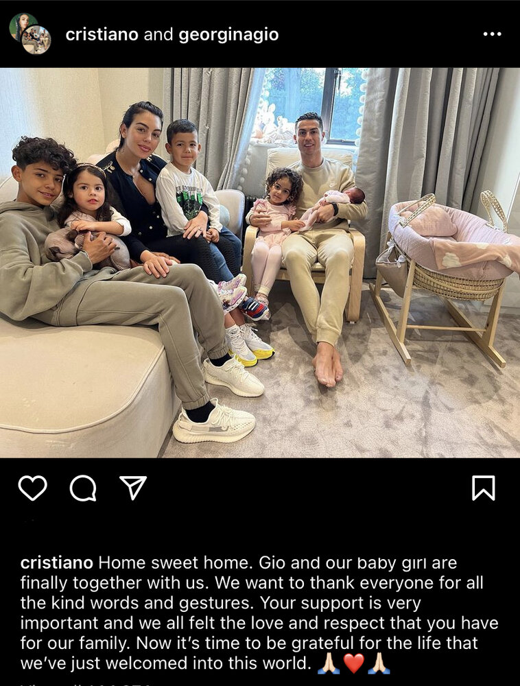 اولین تصویر خانواده رونالدو بعد از تولد دخترش/عکس