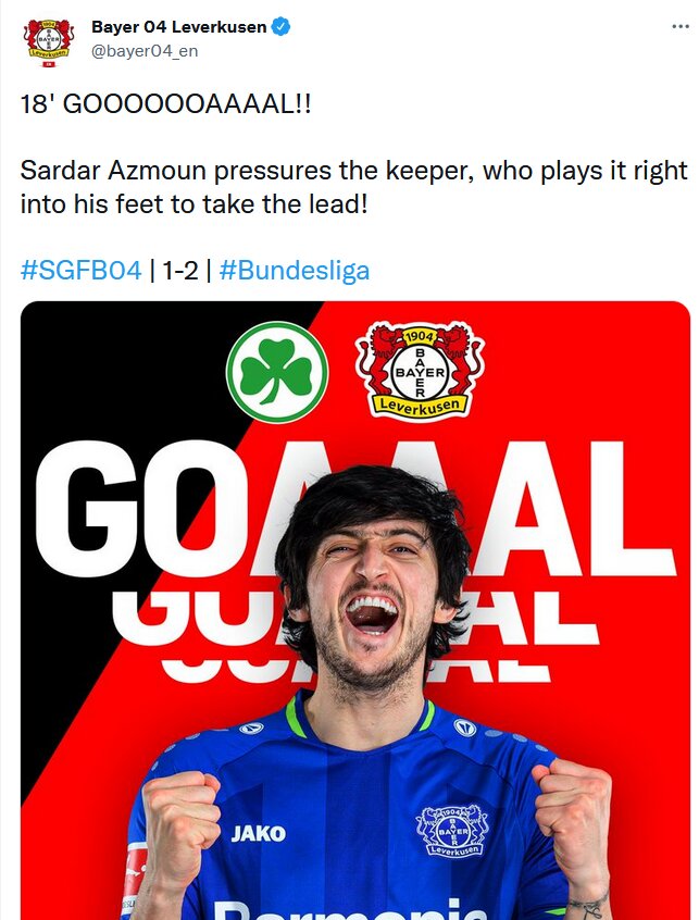 واکنش باشگاه لورکوزن به اولین گل سردار آزمون/عکس