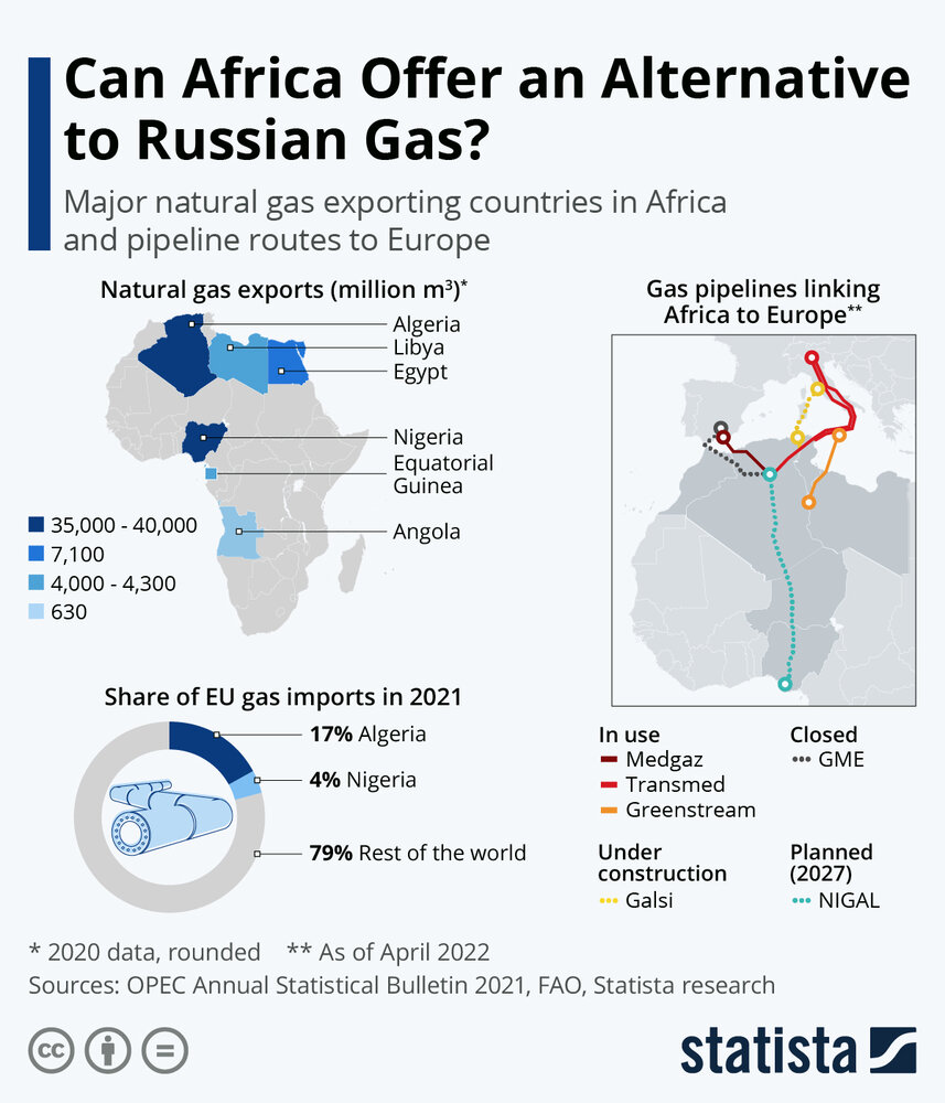 اینفوگرافیک | آیا آفریقا می‌تواند جایگزینی برای گاز روسیه ارائه دهد؟