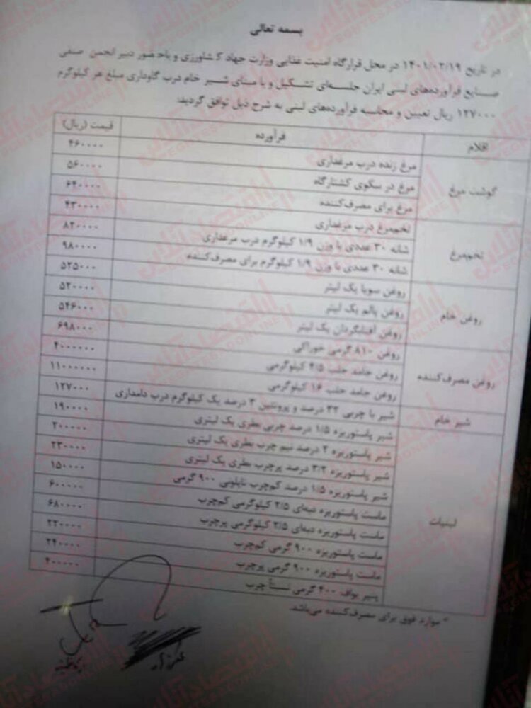 وزیر کشور : مرغ، تخممرغ، لبنیات و روغن هم گران می شوند / هیچ کالای دیگری حق و اجازه گران شدن ندارد + سند غیررسمی قیمت های جدید