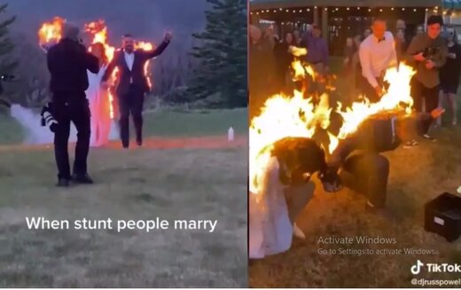 ببینید | عروس و دامادی که در جشن عروسی، خود را آتش زدند!