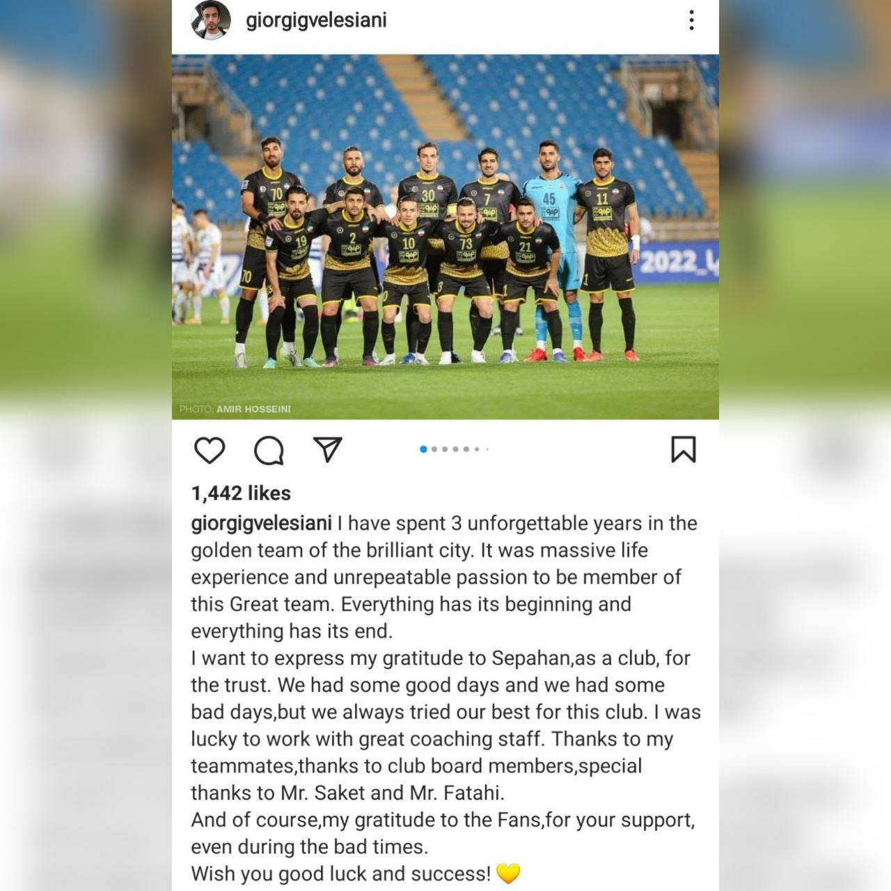 گولسیانی از هواداران سپاهان خداحافظی کرد/عکس