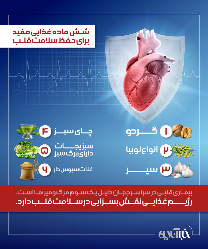 اینفوگرافیک | شش ماده غذایی مفید برای حفظ سلامت قلب