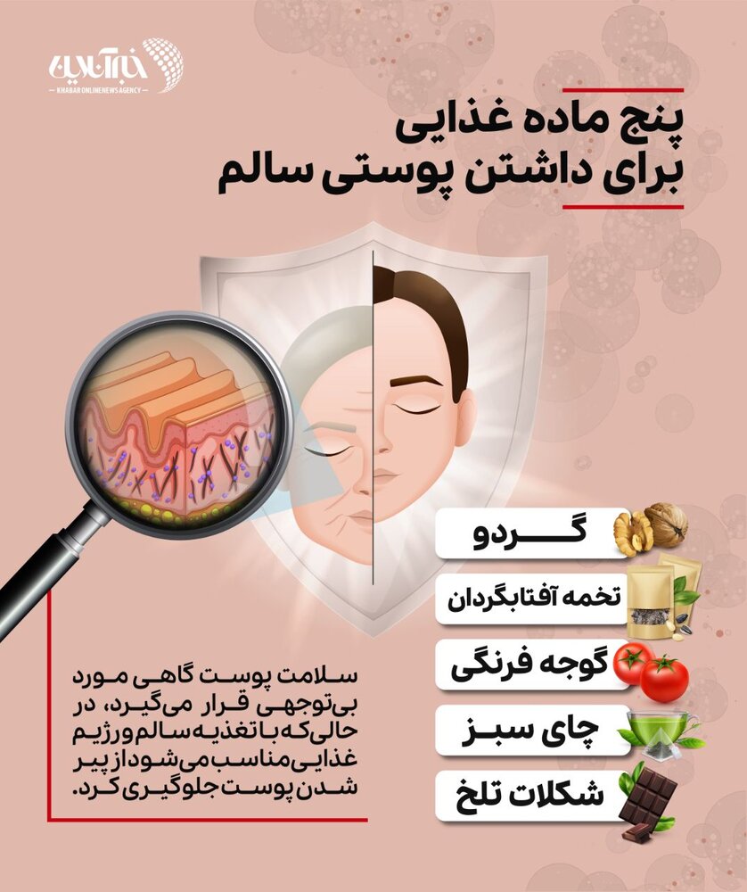 اینفوگرافیک | پنج ماده غذایی برای داشتن پوستی سالم