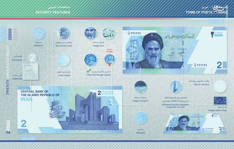مشخصات امنیتی اسکناسهای یک و دو تومانی