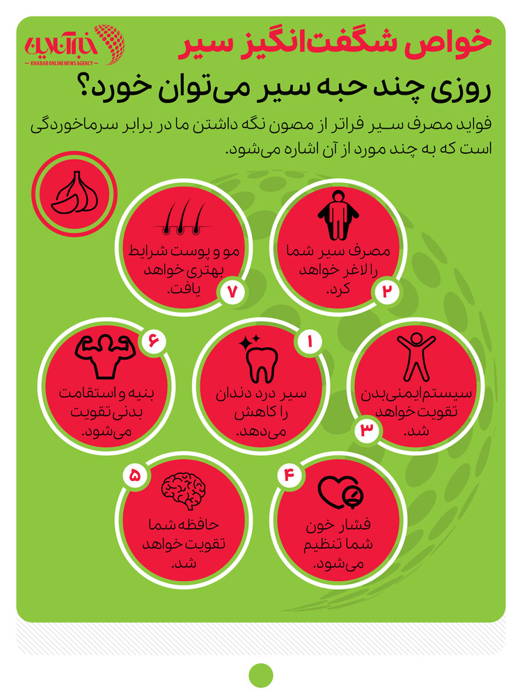 اینفوگرافیک | خواص شگفت‌انگیز سیر / روزی چند حبه سیر می‌توان خورد؟