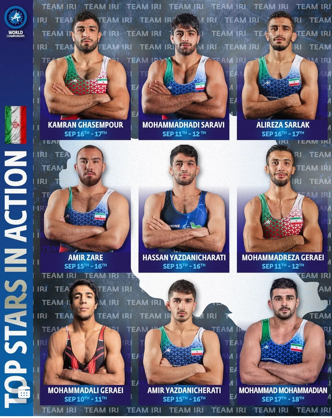 برنامه مسابقات ستارههای ایران در مسابقات جهانی کشتی