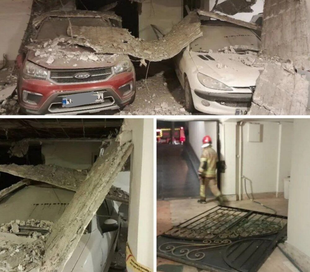 عکس | خسارت شدید به پژو ۲۰۶ در پارکینگ؛ انفجار ساختمان مسکونی در تهران 