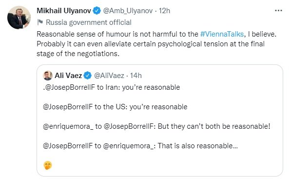 اولیانوف: شوخطبعی برای مذاکرات وین مضر نیست!