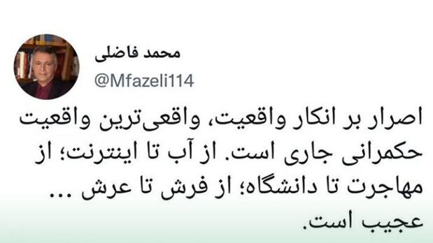 انتقاد محمد فاضلی از «حکمرانی جاری» بابت «اصرار بر انکار واقعیت»