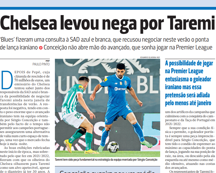 پاسخ منفی پورتو به چلسی؛رویای بزرگ طارمی به ژانویه موکول شد!