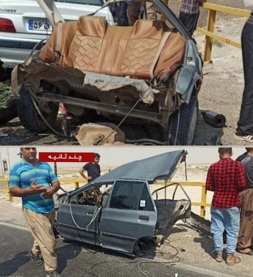 نصف شدن پراید در تصادف امروز جاده دهلران - مهران/ عکس