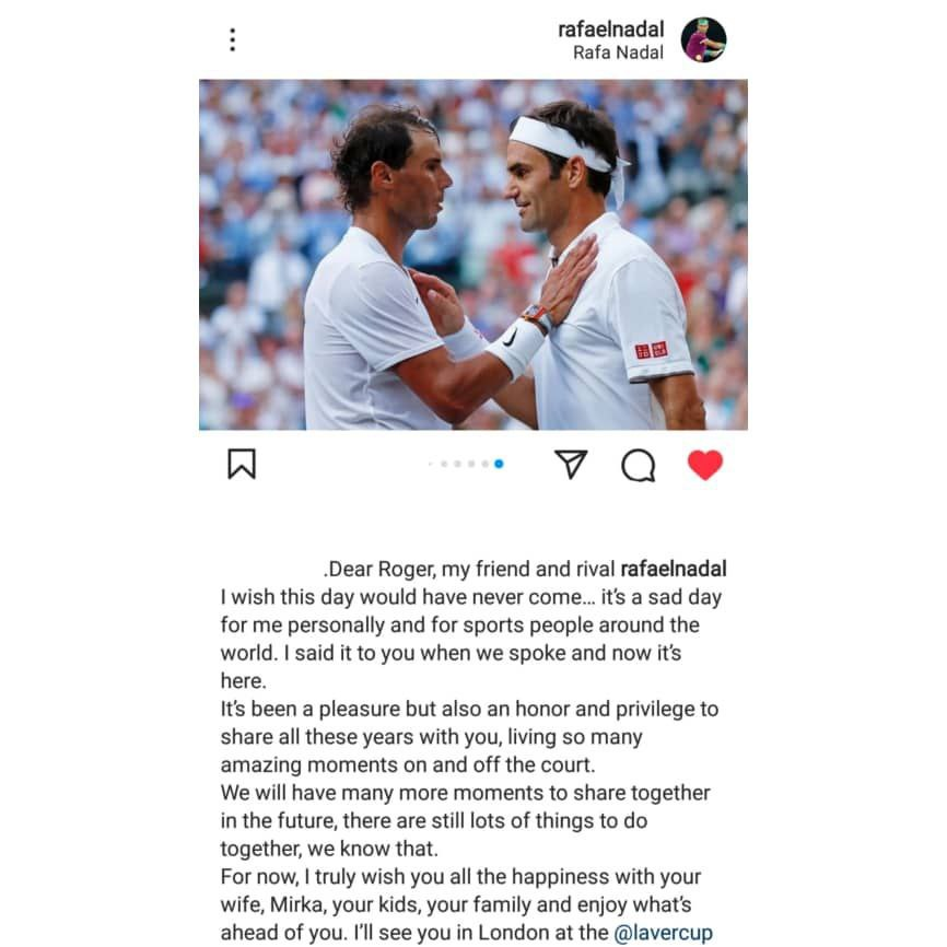 واکنش احساسی رافائل نادال به خداحافظی فدرر/عکس