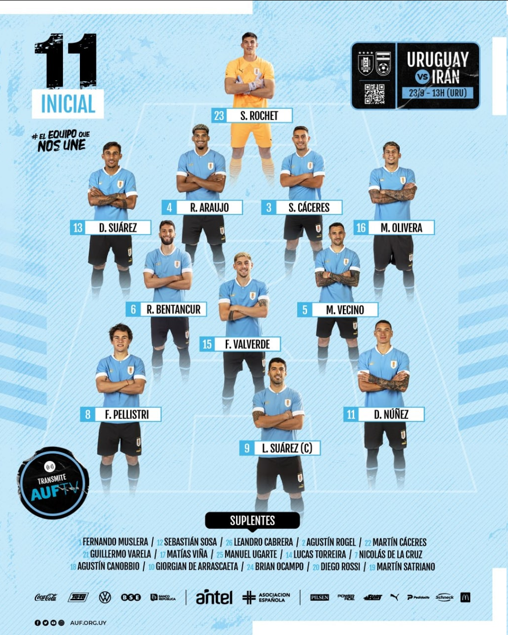 ترکیب اروگوئه برای بازی مقابل ایران/عکس