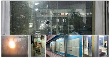 تصاویر ساختمان کیهان پس از حمله اغتشاشگران؛ رد گلوله! 
