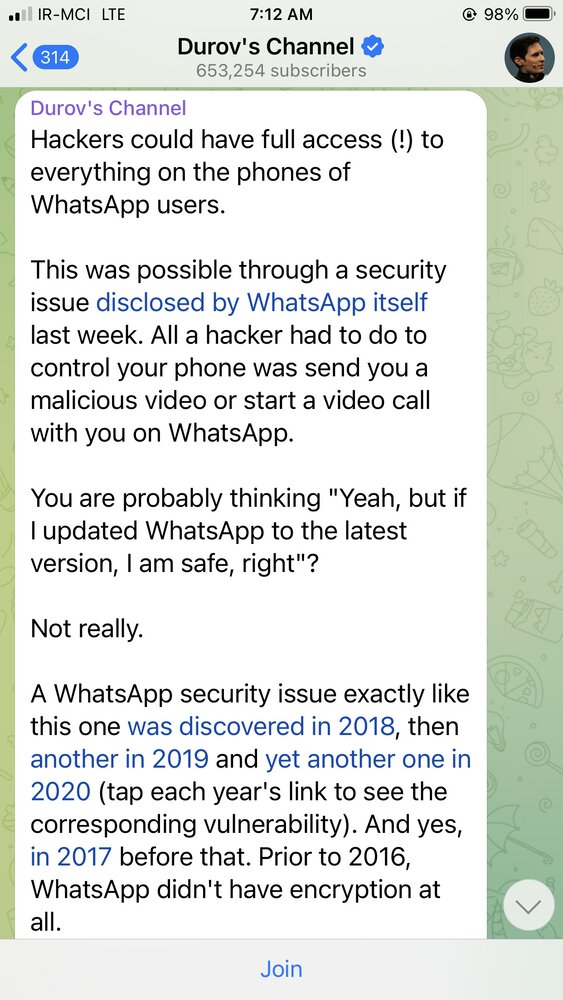 حمله باورنکردنی مالک تلگرام به واتساپ!