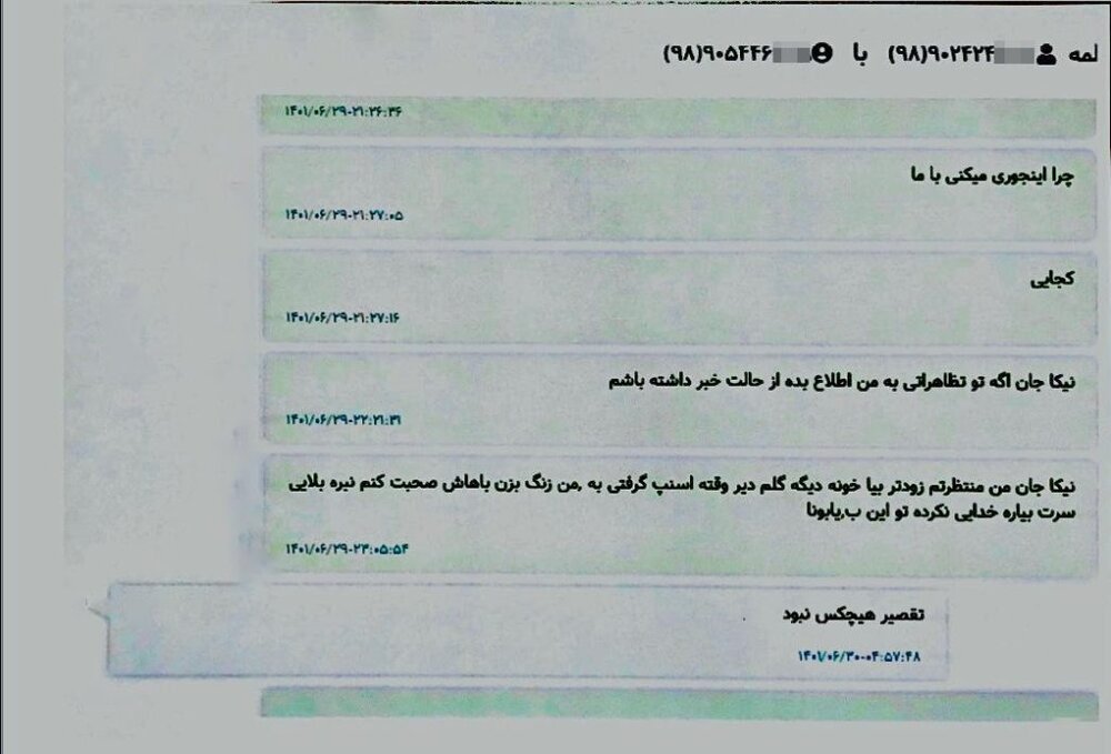 انتشار جزئیات پرونده شاکرمی در خبرگزاری قوه قضائیه / پیام لحظه آخری «نیکا» 9