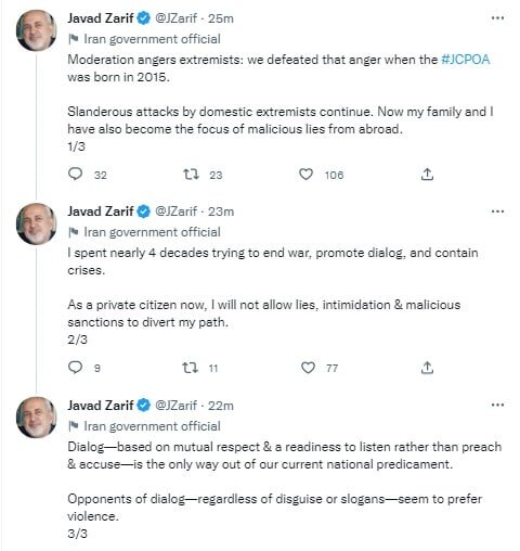 ظریف: اعتدال، افراط گرایان را عصبانی می کند / مخالفان گفتگو، خشونت را ترجیح می دهند