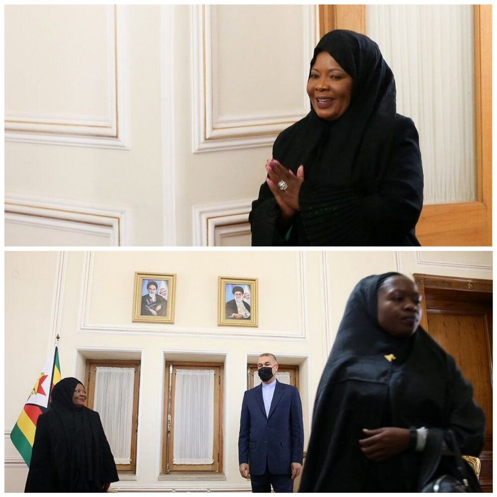 عکس | پوشش جالب زن رئیس جمهور زیمبابوه در دیدار با امیرعبداللهیان