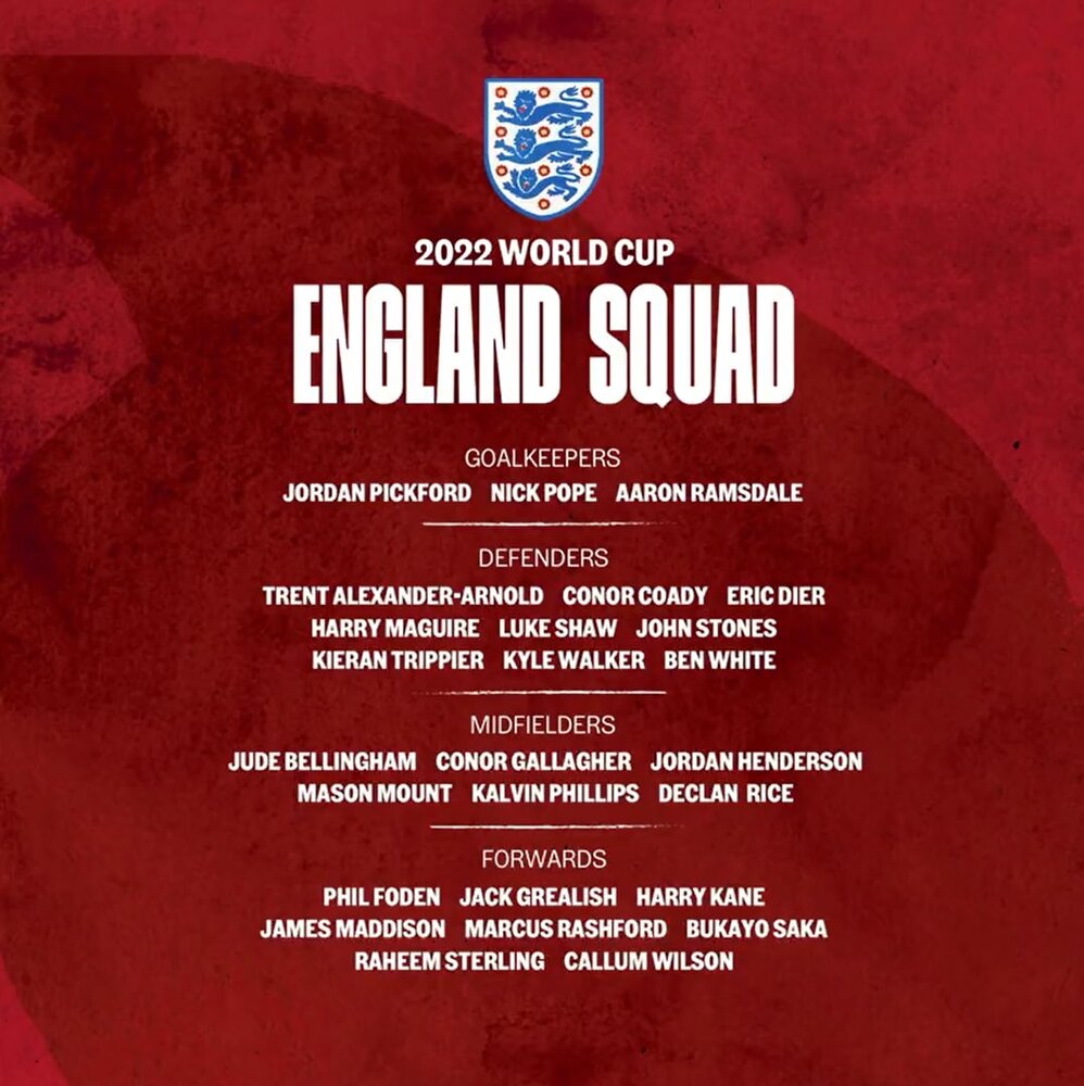 لیست تیم ملی انگلیس اعلام شد