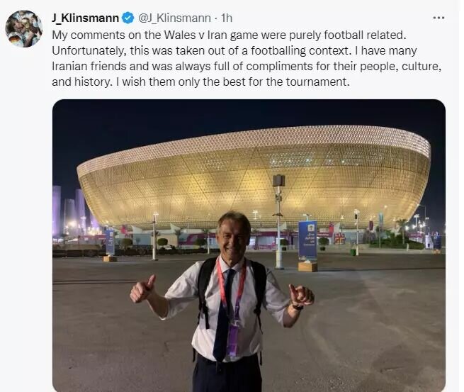 عکس | واکنش دوباره کلینزمن؛ دوستان ایرانی زیادی دارم