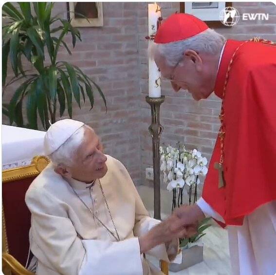 پاپ فرانسیس به دست‌بوسی پاپ بندیکت شانزدهم رفت/عکس