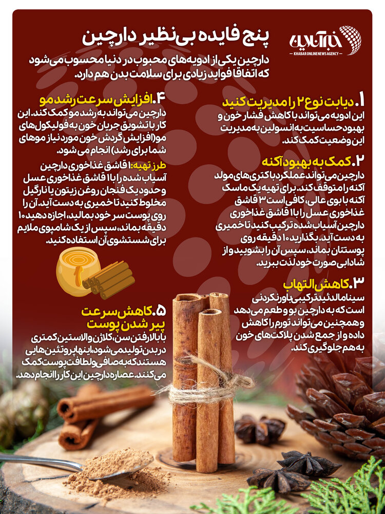اینفوگرفیک | پنج فایده بینظیر دارچین