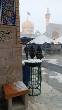 تصاویری از بارش برف در حرم مطهر رضوی