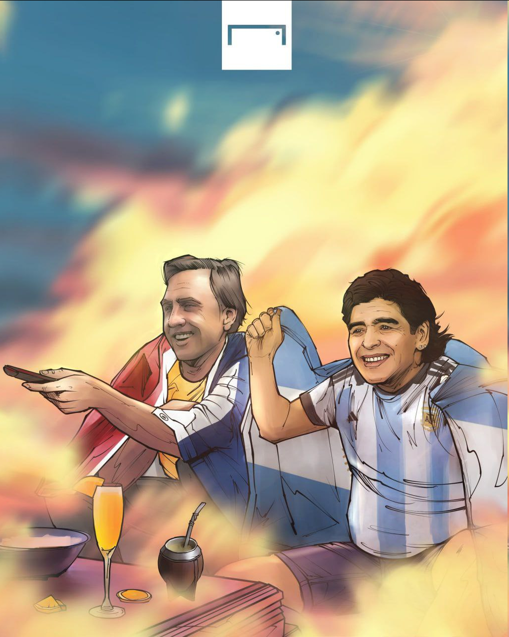 مارادونا و کرایوف با هم بازی را می‌بینند!