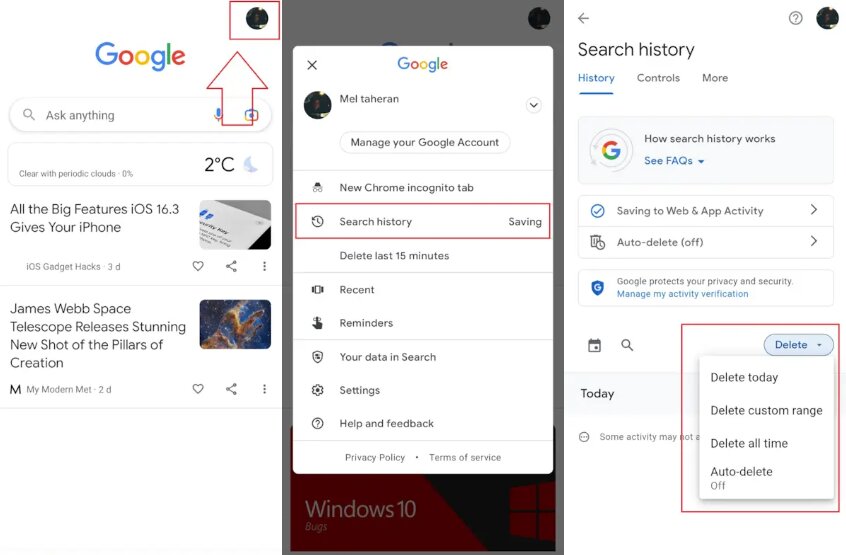روشهای پاک کردن تاریخچه جستجوی گوگل / عکس