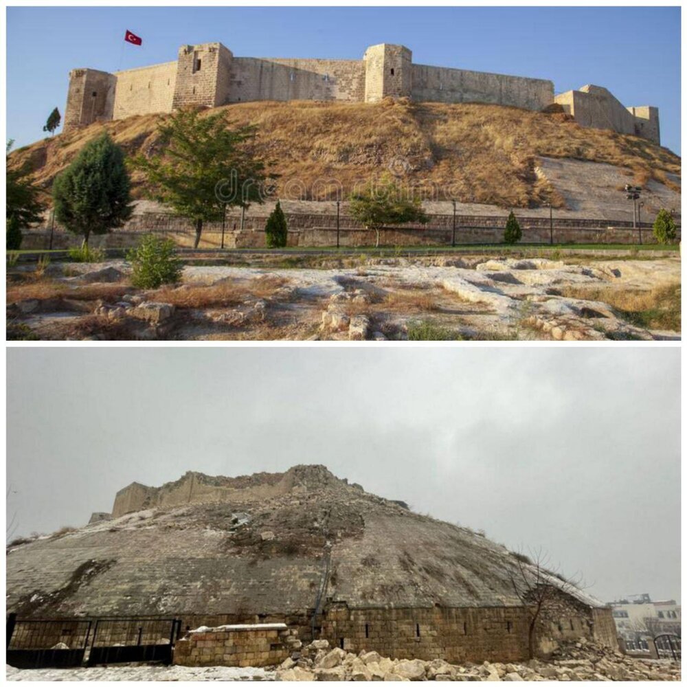 عکس | قلعه غازیان تپه قبل و بعد از زلزله امروز ترکیه