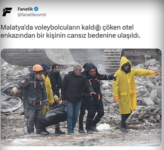 عکس| پیکر بی‌جان یک والیبالیست از زیر آوار زلزله ترکیه بیرون آمد