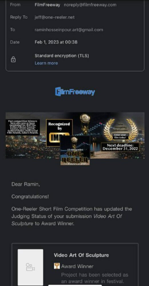 نشان افتخار برای ویدیوآرت «صورتگر» از فستیوال تکحلقه لسآنجلس