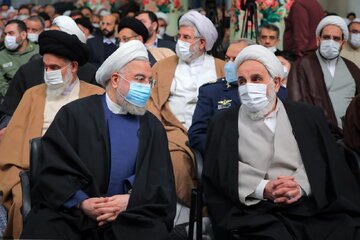 حضور روحانی در دیدار مسئولان نظام با رهبر انقلاب + عکس‌ها