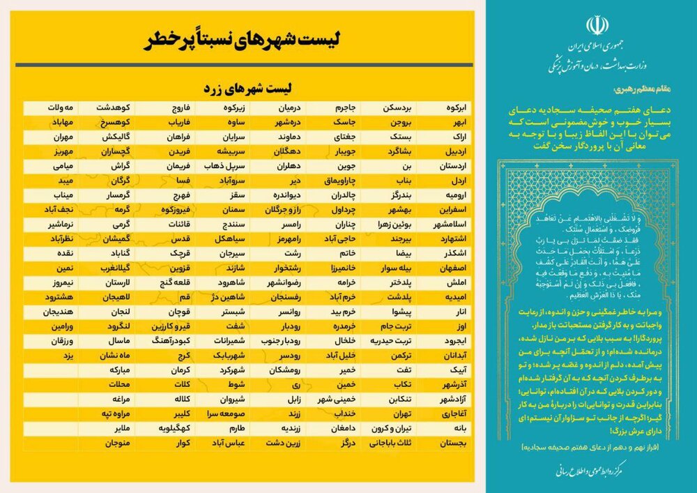 آخرین رنگبندی کرونایی کشور/ ۴ شهر در وضعیت قرمز