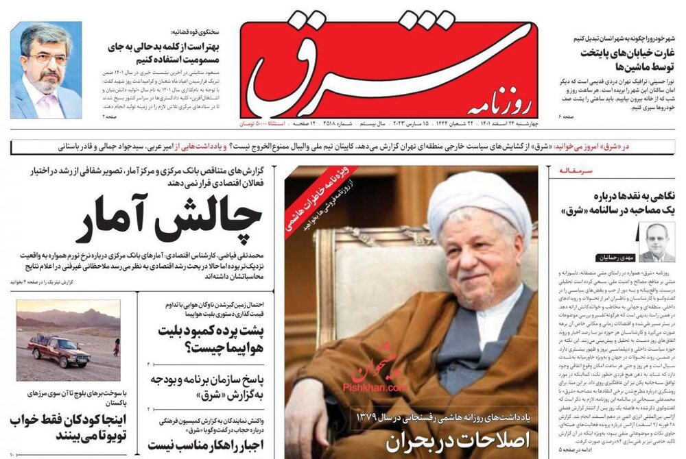 صفحه اول روزنامه های پنج شنبه 25 اسفندماه 1401 8