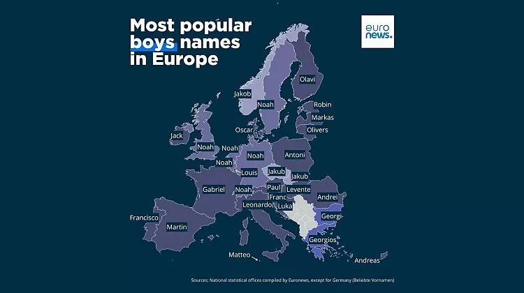محبوبترین نامهای پسرانه و دخترانه در اروپا چیست؟