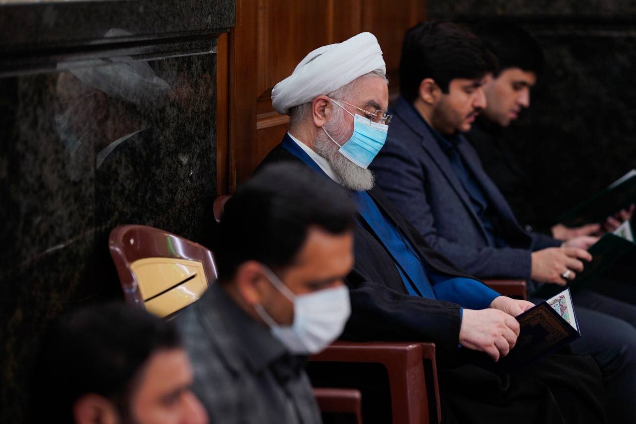 حضور روحانی در مراسم چهلمین روز درگذشت همسر شهید مطهری + عکس‌ها