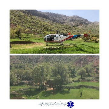 پرواز بالگرد اورژانس هوایی چهارمحال وبختیاری  برای نجات خانم ۸۰ ساله 