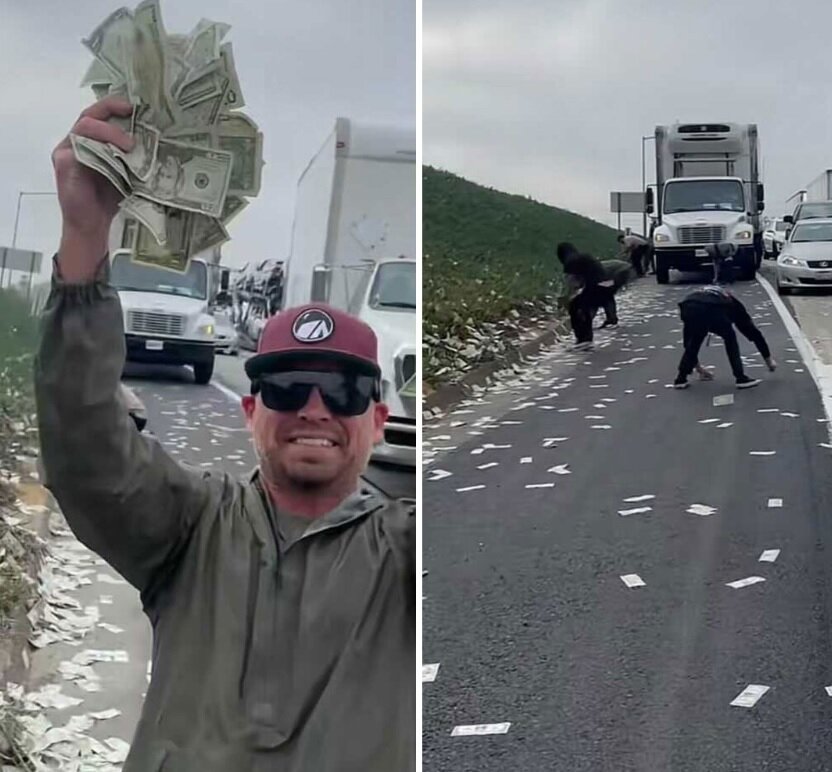 ماجرای مردی که هزاران اسکناس را از ماشینش به بزرگراه پرتاب کرد/ عکس