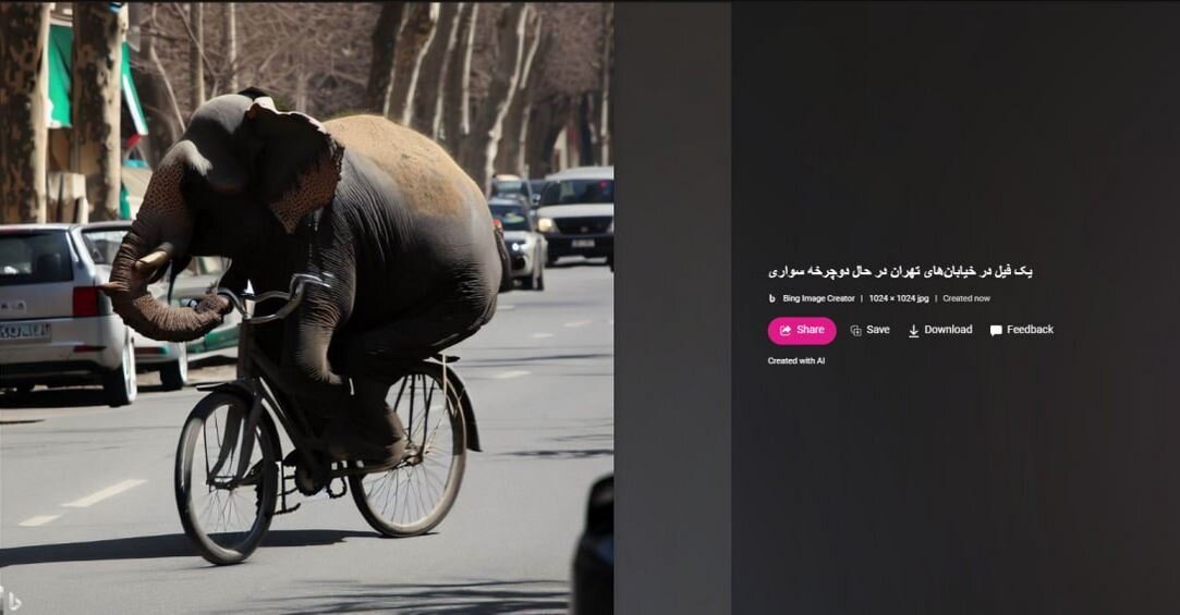 فیل دوچرخه‌سوار در خیابان‌های تهران! / عکس