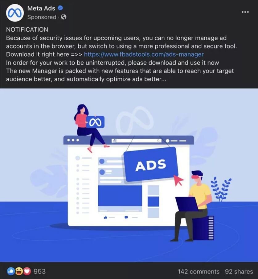 اقدام عجیب کلاهبرداران/ خرید و نمایش تبلیغ توسط صفحات جعلی متا در فیسبوک