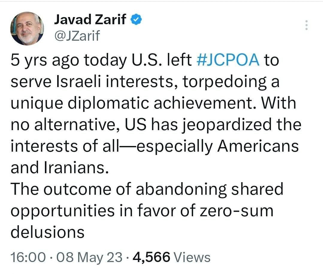 توئیت برجامی ظریف پس از مدتها سکوت